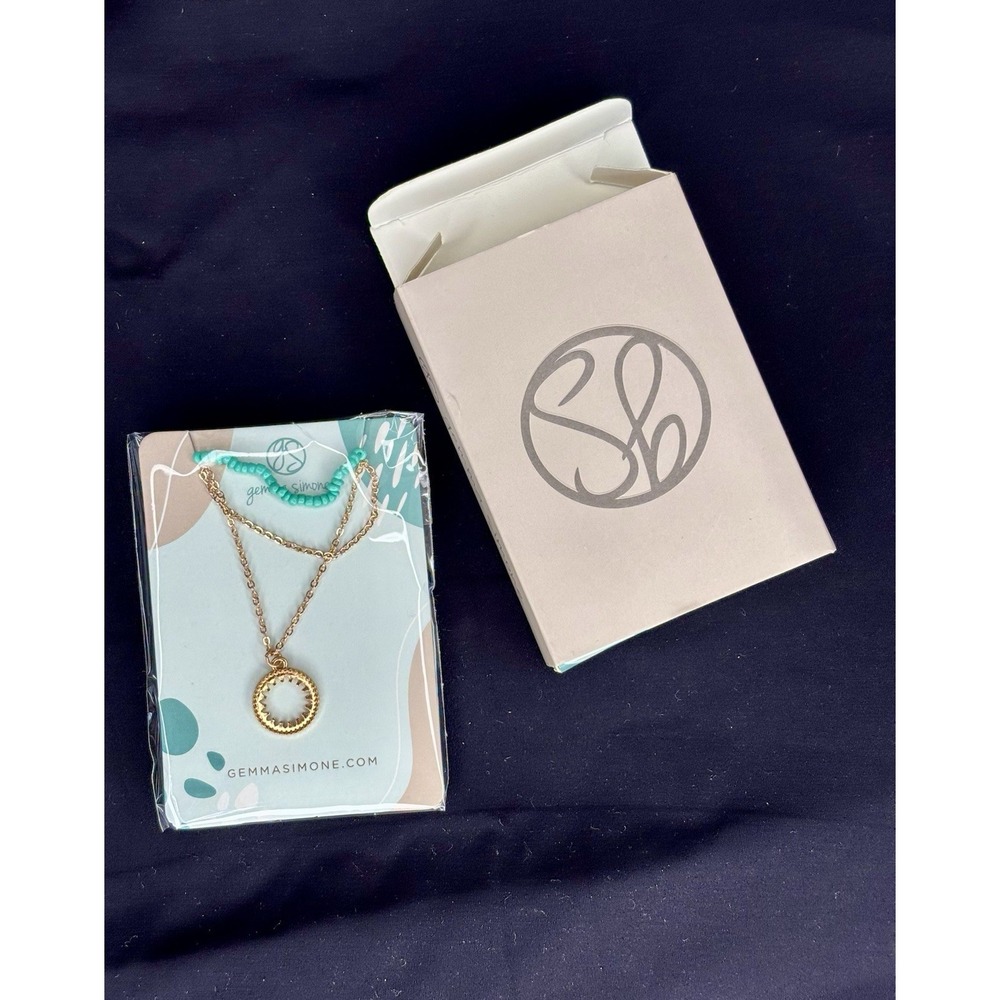 Gemma Simone Aqua Beaded Lariat Layered Necklace rose gold turquoise NIB
